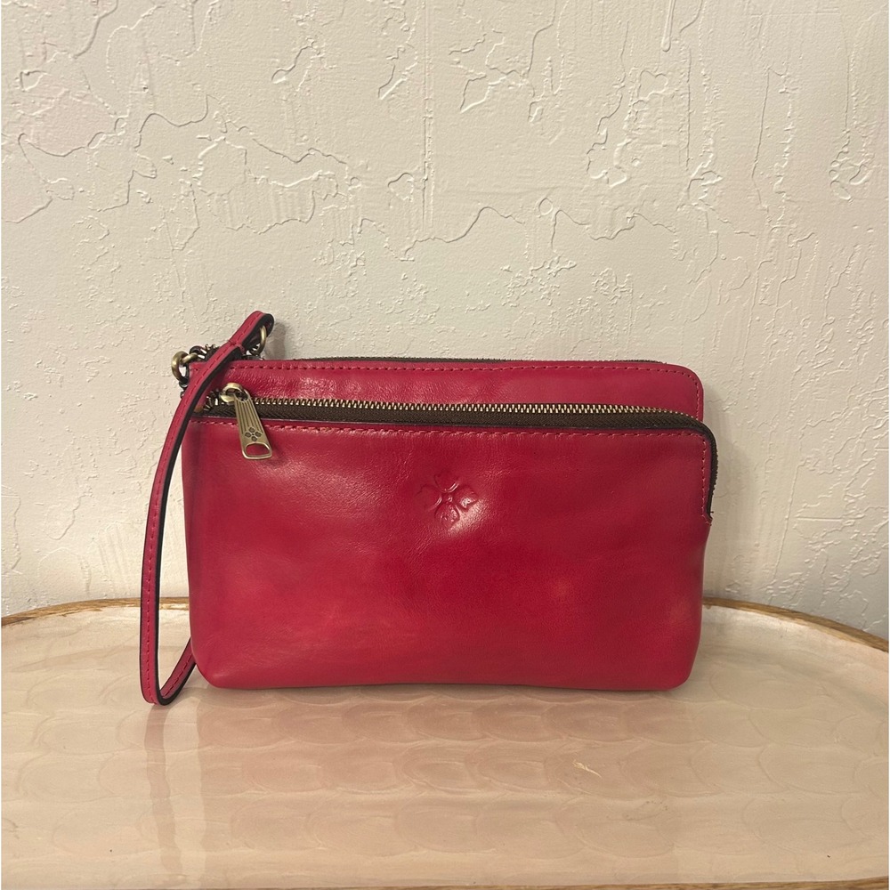 Patricia Nash Magenta Leather Triple Compartment Wristlet Clutch Wallet
